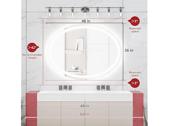 48"x36" Oval LED Bathroom Mirror