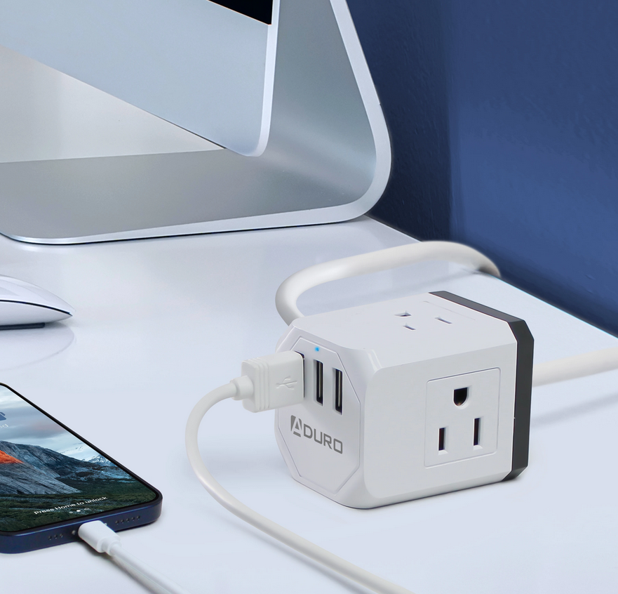 Aduro Square Power Strip - 3 AC Outlets & 3 USB Ports - Gallery 20