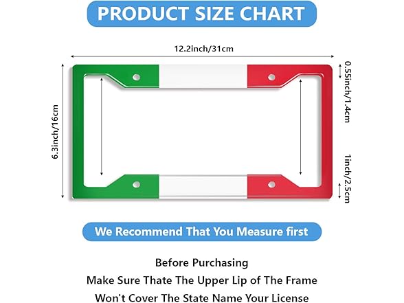 Personalized License Plate Frame Italy Flag