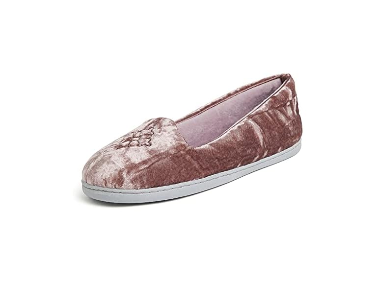Dearfoams Women's Rebecca Lightweight Cozy Memory Foam Closed Back Slipper with Wide Widths, Plum Crushed Velvet, 7-8