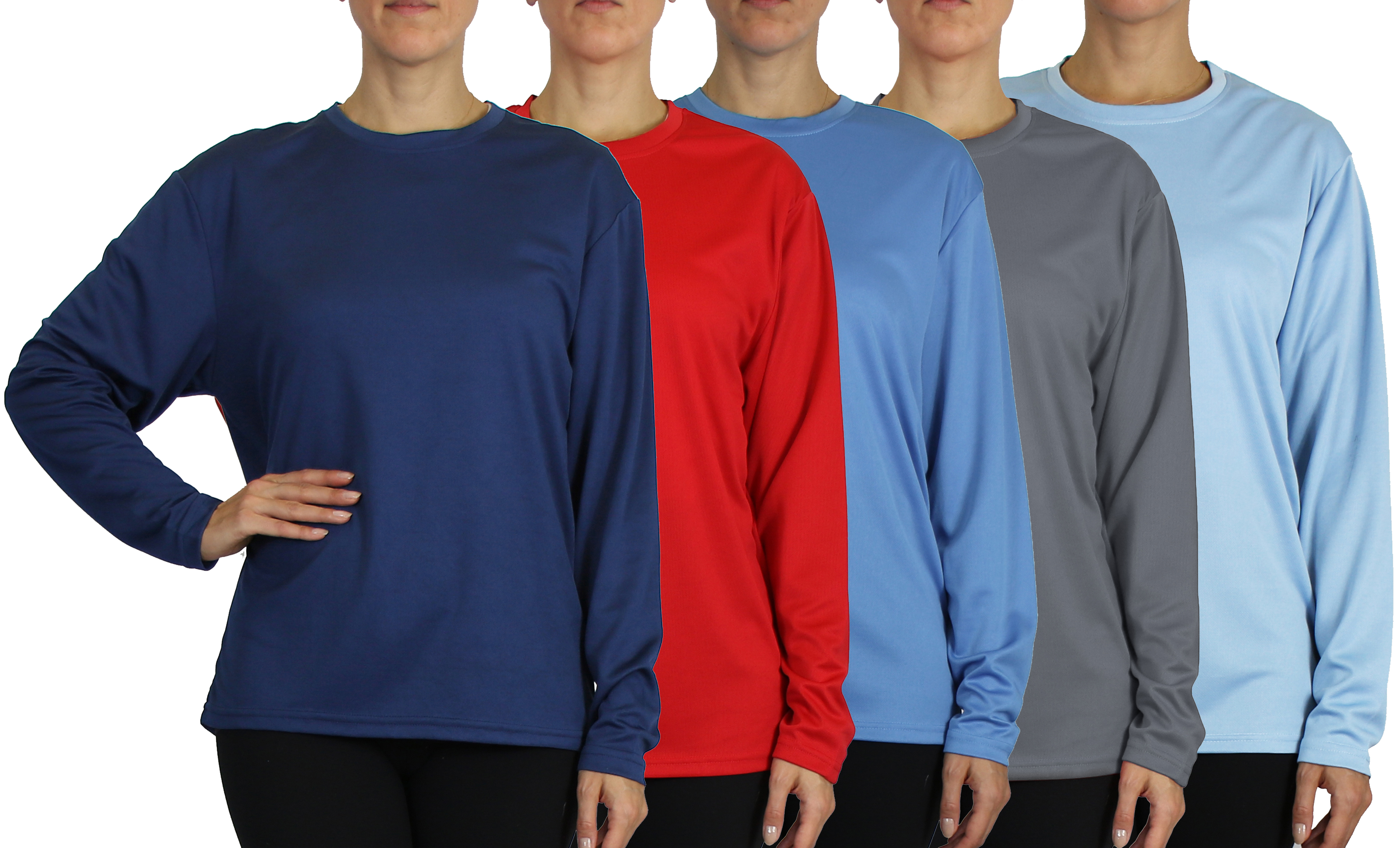 5Pk Womens L/S Loose Fit Performance Shirt - Gallery 8