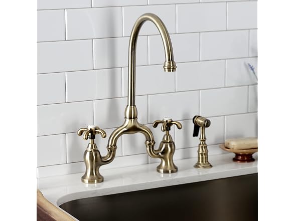 Kingston KS7793TXBS Bridge Kitchen Faucet w Sprayer