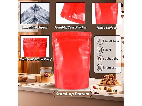 Mstar Pack 100 Pack Stand up Bags, Resealable Bag