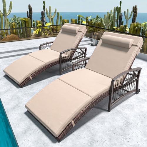 ZZWHom 8001KH Outdoor Chaise Lounge Set of 2 Khaki Cushion