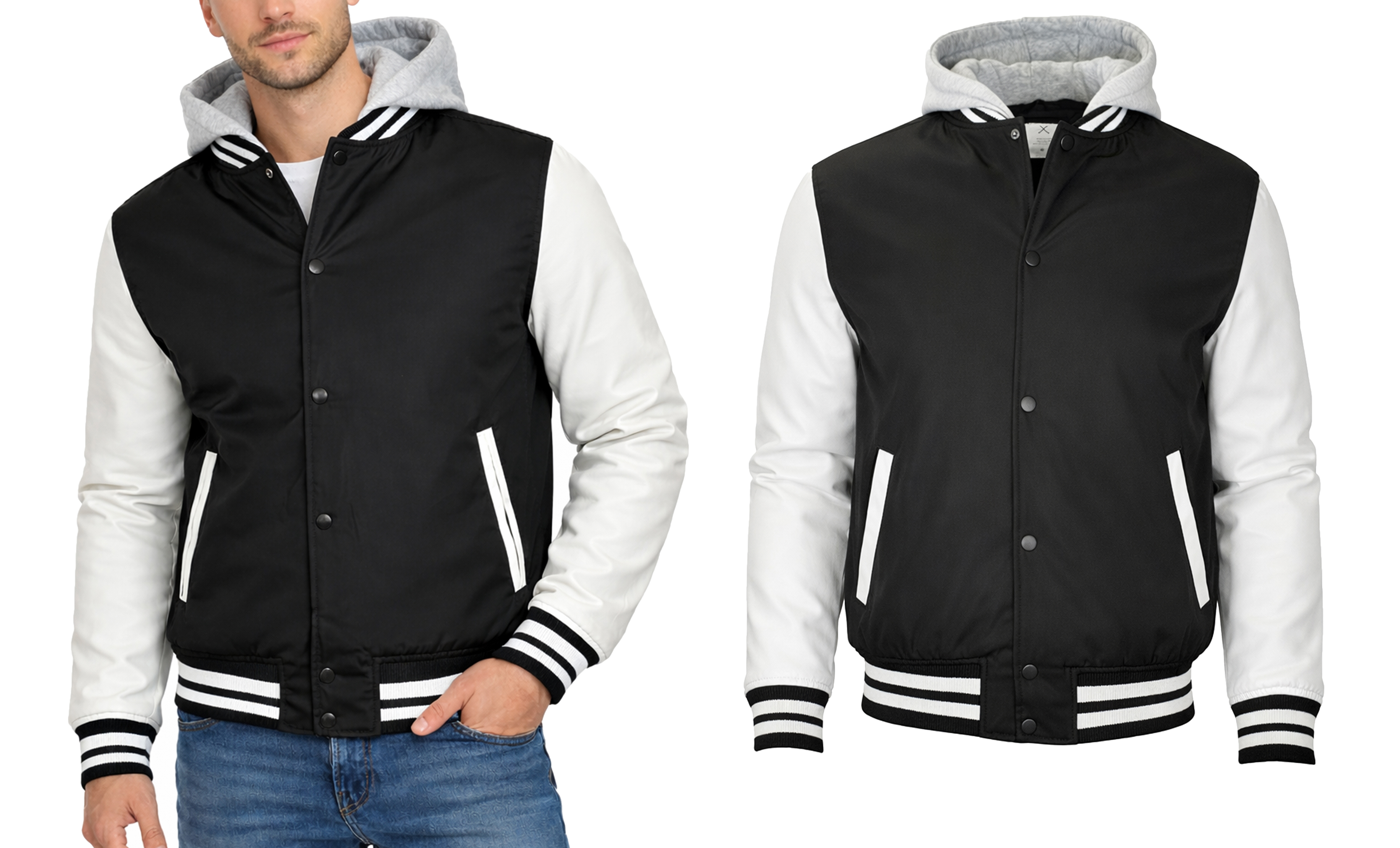 Mens Heavyweight Hooded Varsity Jacket (S-3XL) - Gallery 16