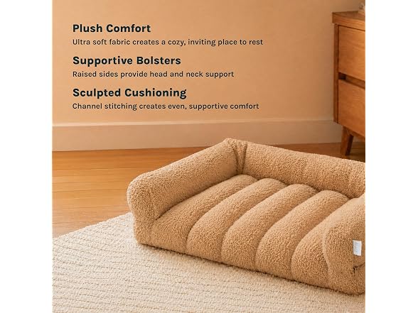 SportPet Medium Sherpa Bolster Couch Pet Bed, Tan