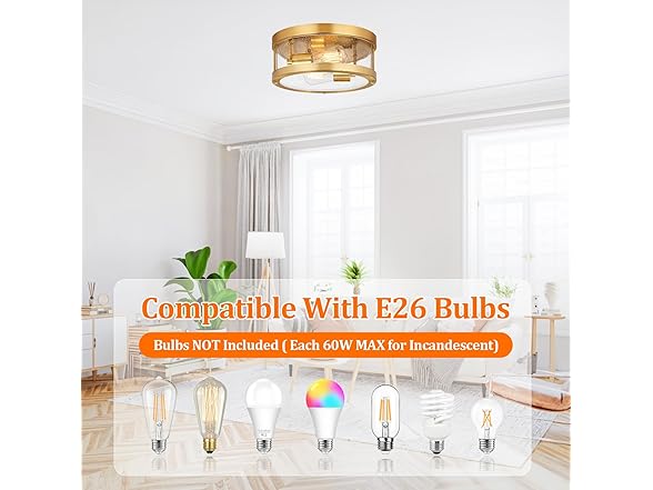 Brightever 2-Light Gold Close to Ceiling Light Fixture