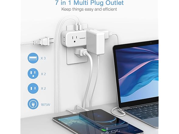 TESSAN Outlet Splitter (3 USB, 4 Outlets)