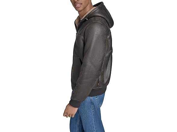 Levis Mens Faux Leather Hoody Brown (L)