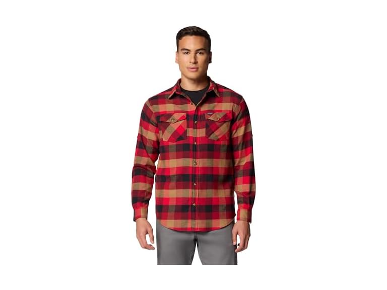 Columbia Men's Bearmouth Springs Roll Up Long Sleeve Flannel Shirt, Red Jasper Buffalo Check, Small