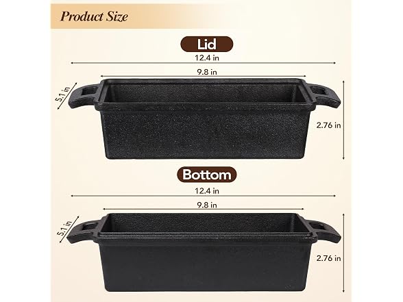 ROTTOGOON 2 in 1 Cast Iron Loaf Pan