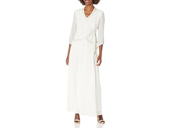 J Kara Womens Petite 3/4 Sleeve Beaded Wrap Dress (8P)