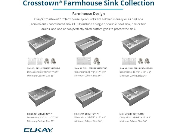 Elkay 16 Gauge Stainless Steel 35-7/8" Farmhouse Sink Kit