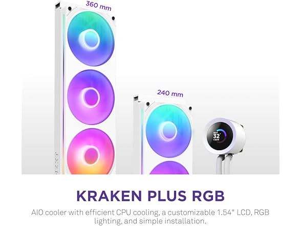 NZXT Kraken Plus 240 RGB CPU Liquid Cooler, White