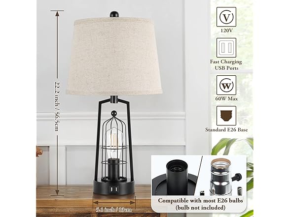 Brightever Table Lamps with 2 USB Ports