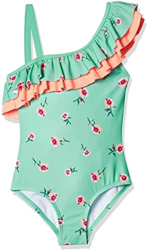 Kanu Surf Girls' Morgan Floral Ruffle 1-Shoulder 1-Piece Swimsuit, Aqua, 10
