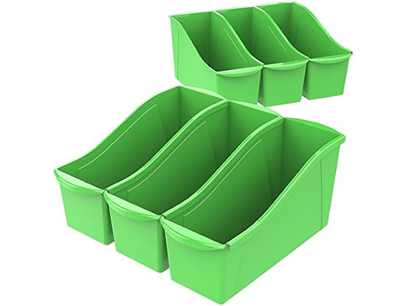 Storex Large Book Bin Green 6PK