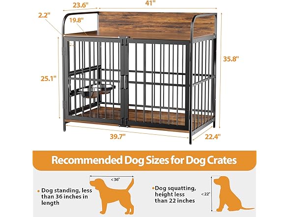 Large Dog Crate End Table with Bowls