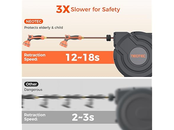 NEOTEC Retractable Garden Hose Reel 1/2 inch x 100ft, Heavy Duty Hose Reel 9-Pattern Nozzle, Auto Lock & Slow Return System, 180° Swivel Bracket (Open Box)