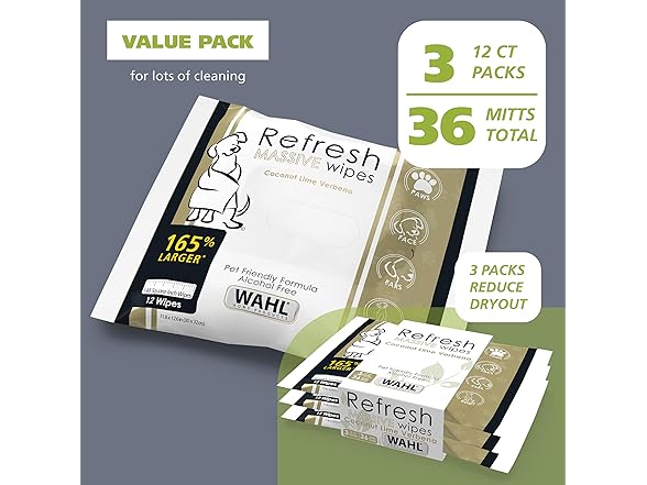 Wahl Refresh Massive Dog Wipes for Clean