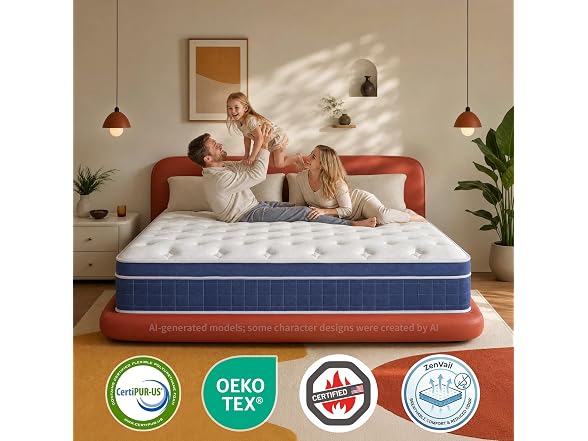 UNZIPE 12 Inch King Size Hybrid Mattress, Medium Firm