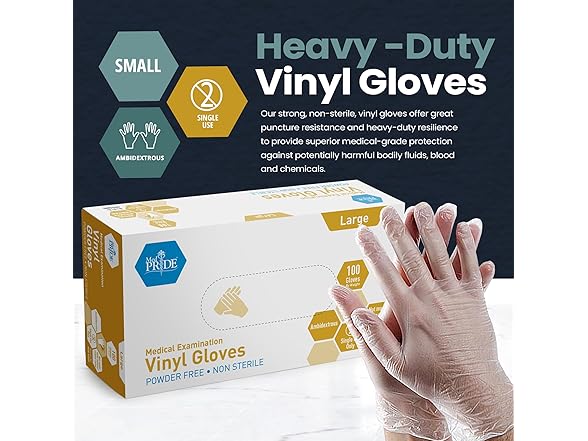 MED PRIDE Vinyl Gloves L (100ct)