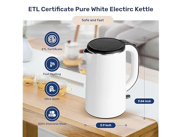YSSOA Electric Kettle, 1.8L Double Wall