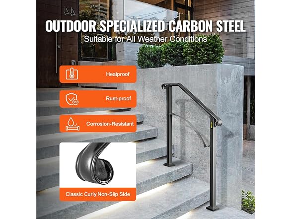 Handrails for Outdoor Steps, Fit 2 or 3 Steps
