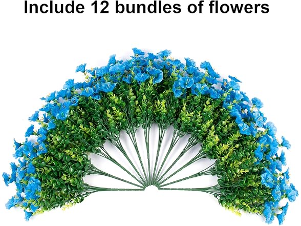 HyeFlora Blue Artificial Flowers 12 Bundles
