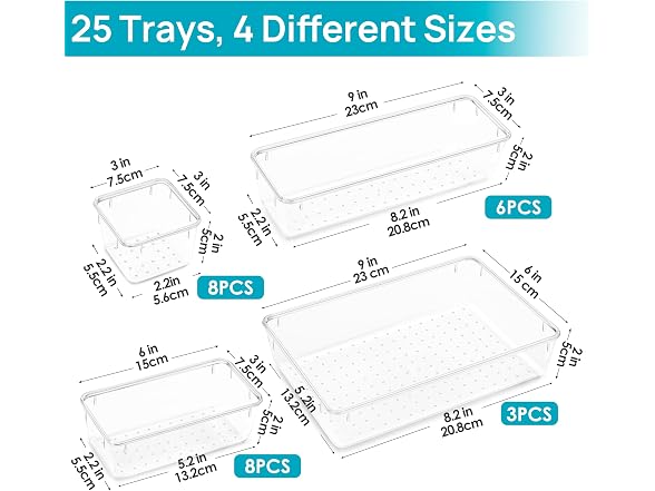 Vtopmart Clear 25 PCS Plastic Drawer Organizer