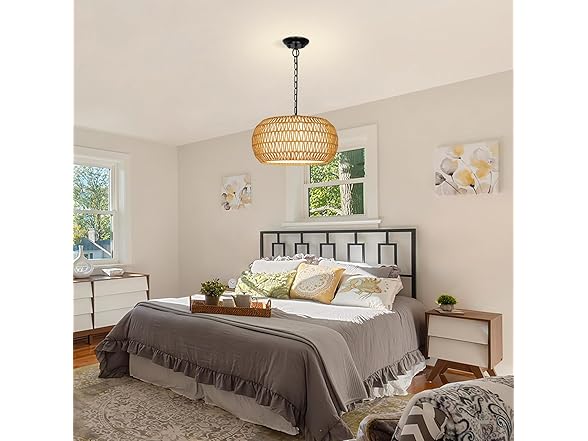 19" Rattan Chandeliers for Dining Room, Boho