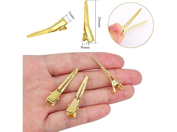 100pcs 1.4 Inches (3.5 cm) Golden Single Prong Curl Clips