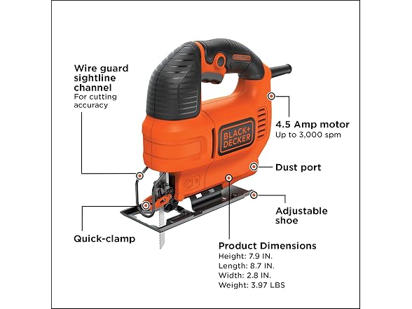 Black+Decker BDEJS300C Jig Saw, 4.5 -Amp Corded