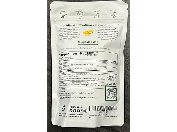 Micro Ingredients Oregano Oil 300ct