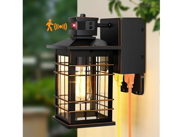 Kondras Porch Light with GFCI Outlets Built-in, Motion Sensor Dusk to Dawn