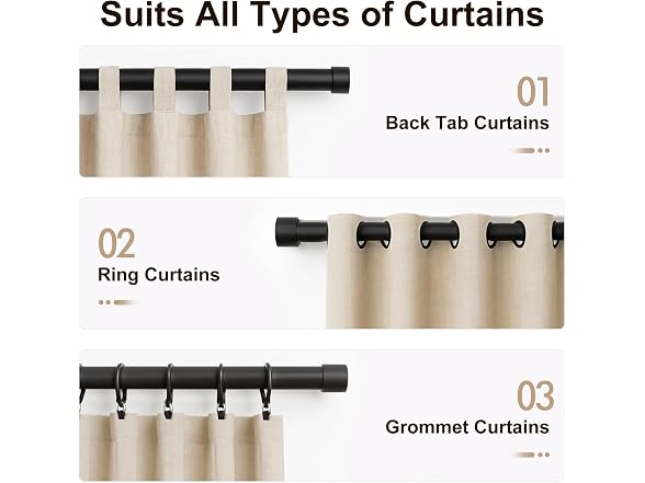 WAZLEX Matte Black Curtain Rod 16"-94.4"