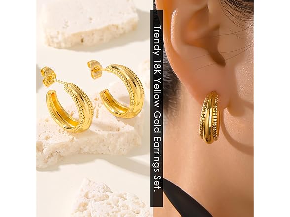 Xinxinly 6 Pairs Gold Chunky Earrings