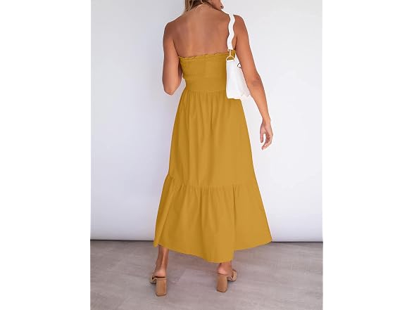 Zesica Women (S) Summer Boho Strapless Maxi Ginger