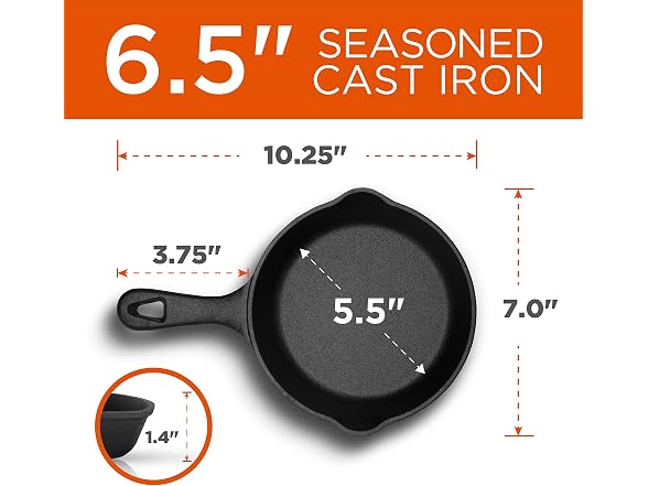 Commercial CHEF 6.5-Inch Cast Iron Skillet