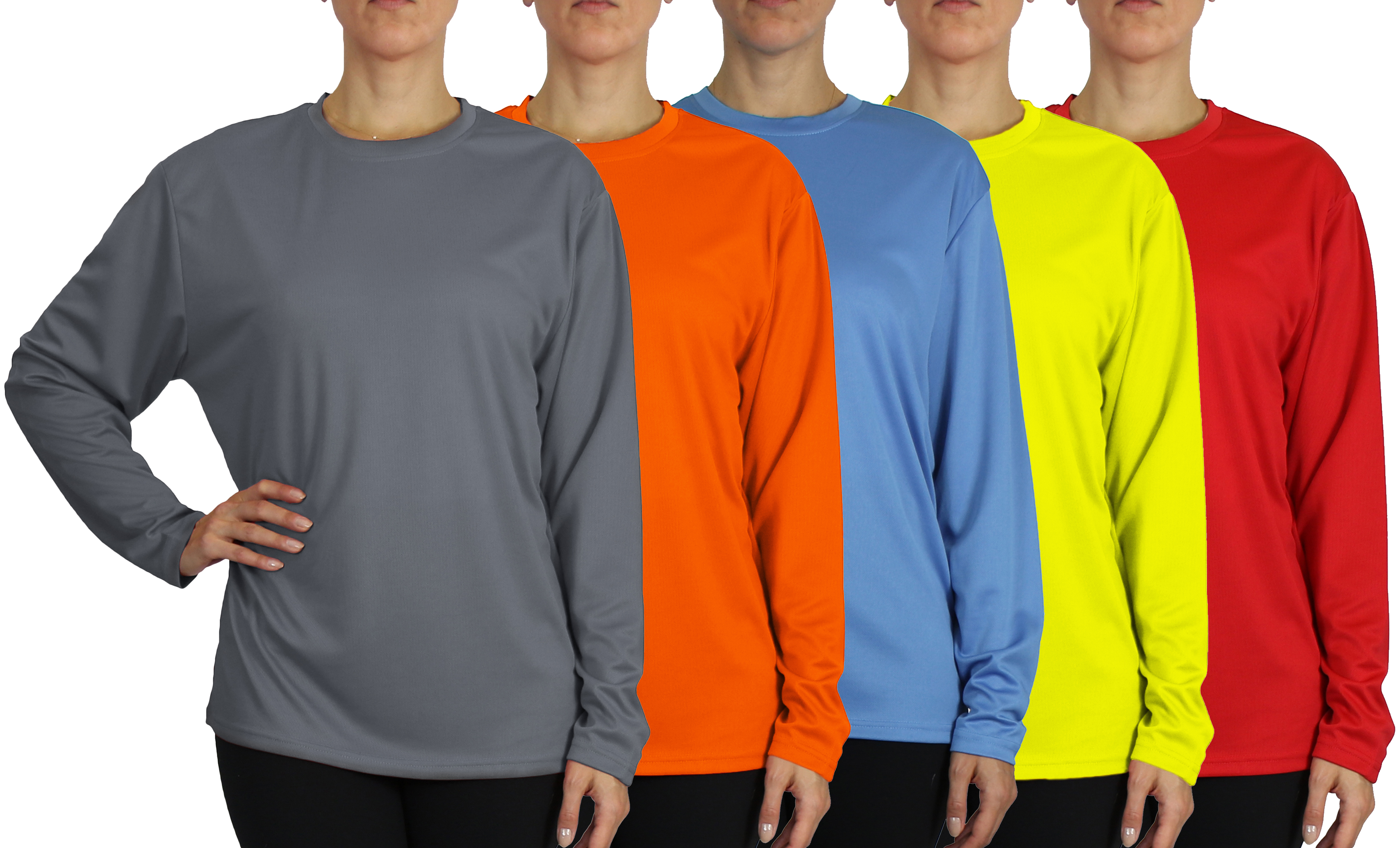 5Pk Womens L/S Loose Fit Performance Shirt - Gallery 9