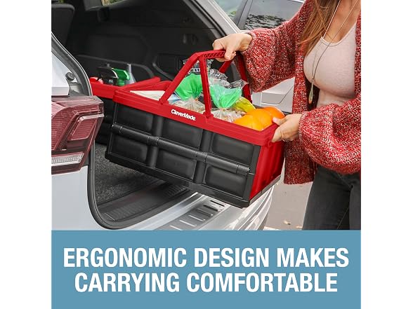 CleverMade Collapsible Shopping Basket 32L- Red