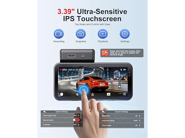 Winail Dash Cam Front Rear 4K+2.5K
