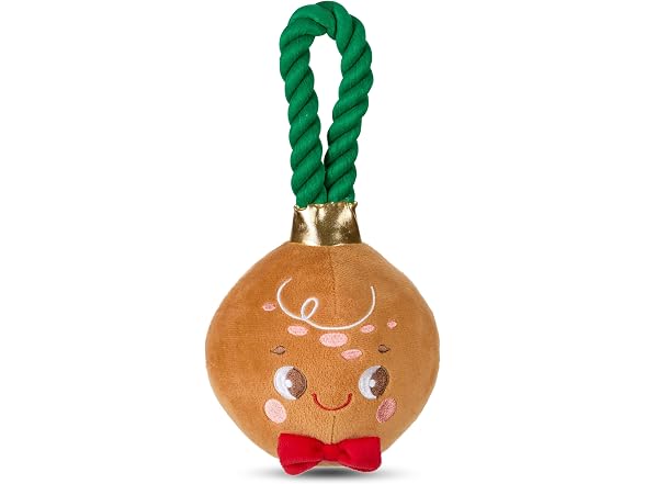 Bow Wow Pet Gingerbread Ornament Rope Plush Dog Toy