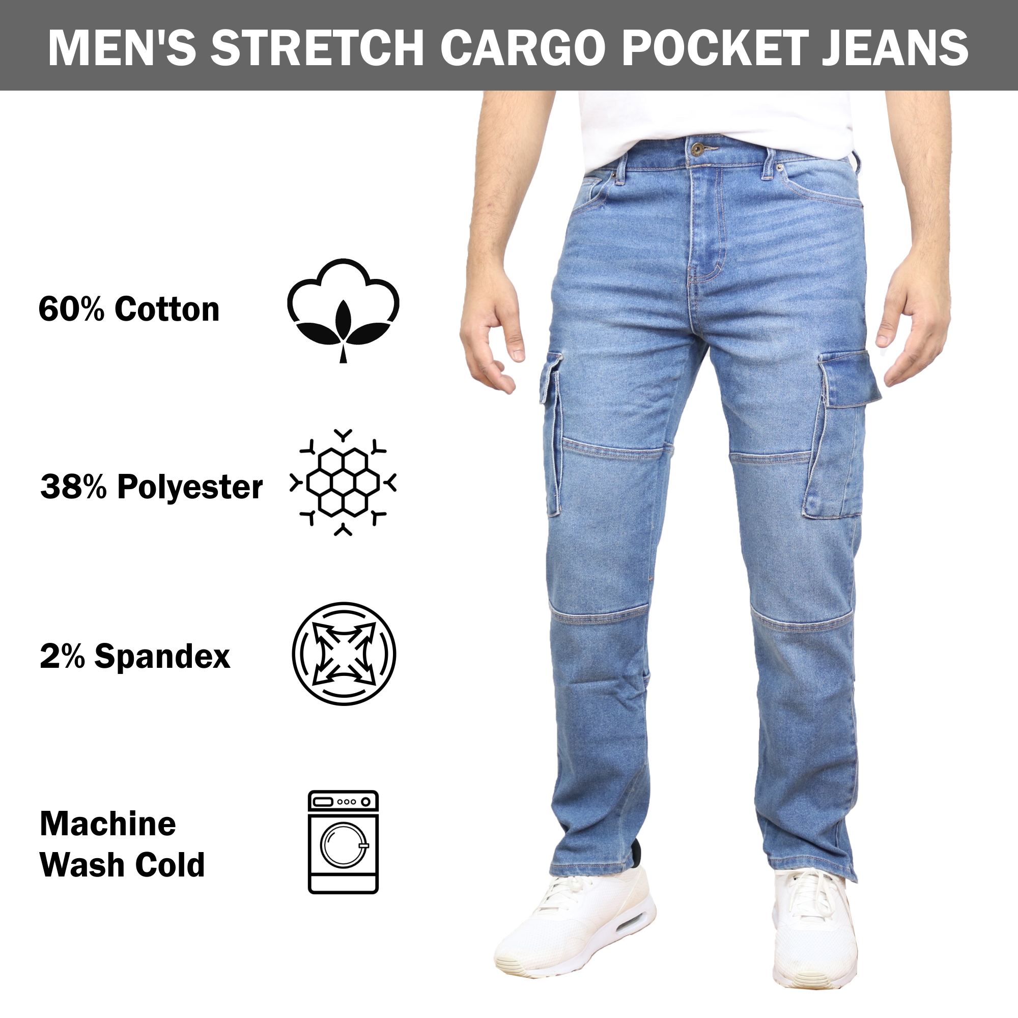 Men's Stretch Cargo Denim Jeans (30-42) - Gallery 28