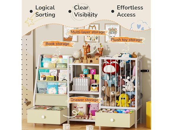 4-in-1 Kids Bookshelf and Toy Storage