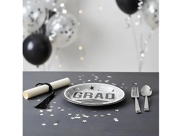 Fun Express Grad Plates 25pk Silver