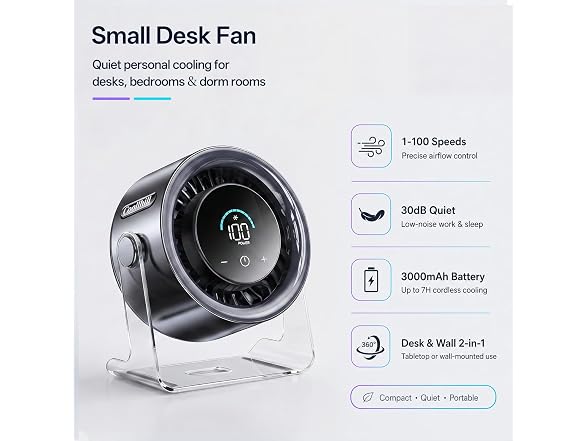 Coolhill USB Desk Fan 100-Speed Quiet - Gallery 2