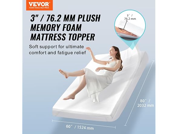 VEVOR Mattress Topper, Queen Size, 3 in