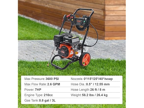 VEVOR Gas Pressure Washer, 3600 PSI 2.6 GPM