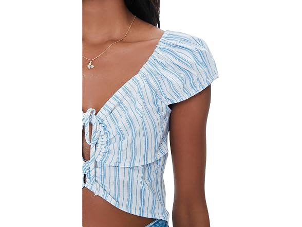 Forever 21 (S) Linen-Blend Cutout Crop Top